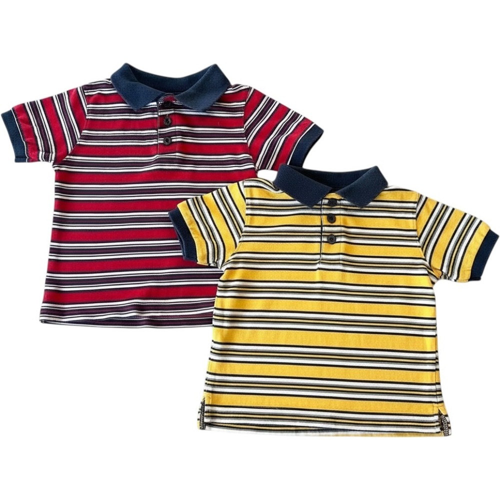 Mc Kids Polo Shirt Set Toddler 2T Red Yellow Striped Vintage 90s Kidcore 2pc